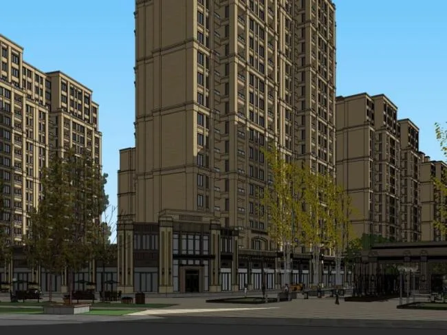 Sketchup住宅模型|高层住宅底层商业，居住建筑，古典风格