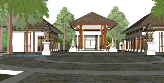 Sketchup酒店模型|度假村酒店，现代风格，坡屋顶