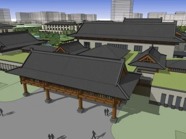 Sketchup酒店模型|度假村，多层酒店，现代中式风格