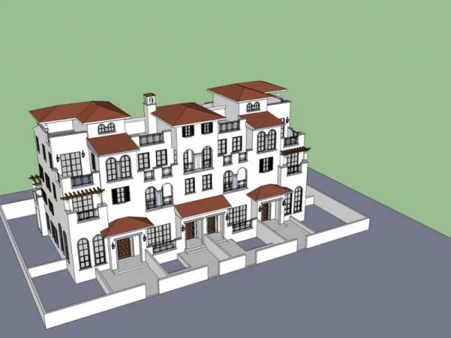 Sketchup住宅模型|联排住宅，欧式古典风格