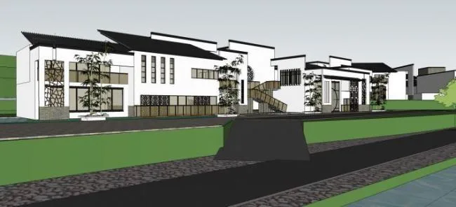 Sketchup酒店模型|多层度假村，现代中式风格