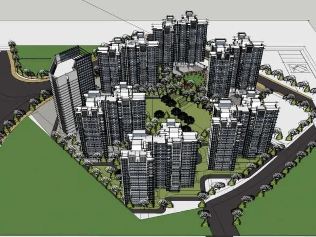 Sketchup住宅模型|高层住宅小区，现代风格