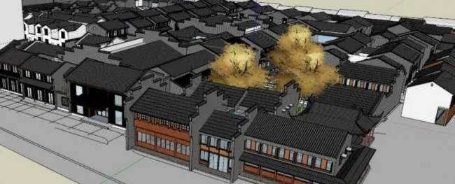 Sketchup酒店模型|低层酒店群，中式风格