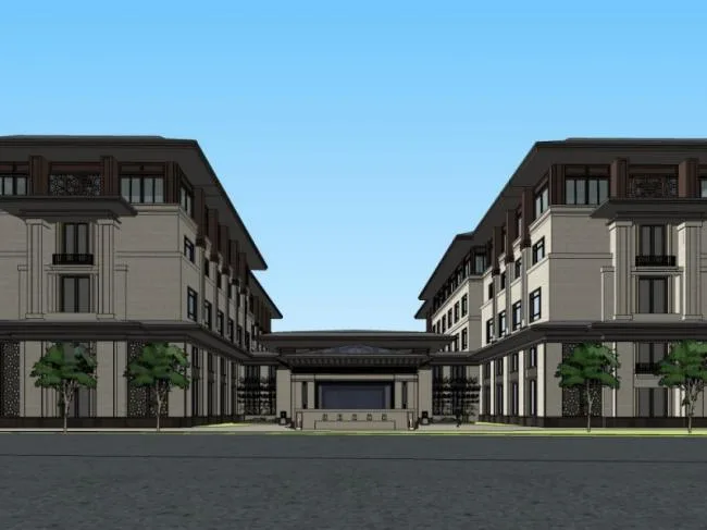 Sketchup酒店模型|多层酒店，中式风格