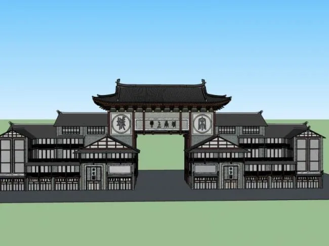 Sketchup商业模型|多层商业街，中式风格