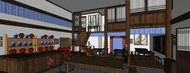 Sketchup商业模型|仿古客栈，中式风格