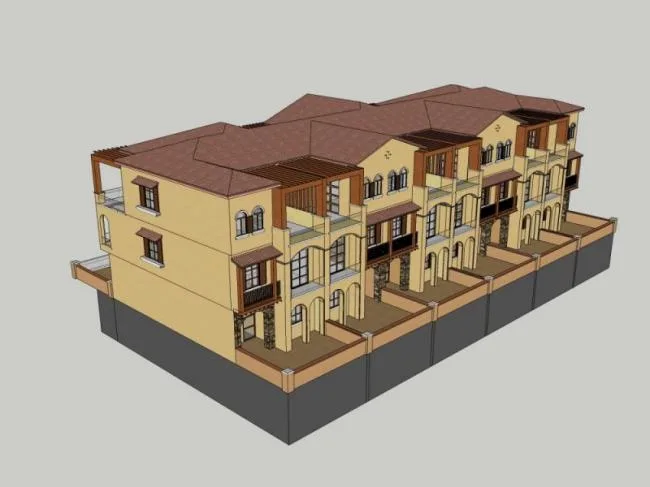 Sketchup住宅模型|联排住宅，古典风格