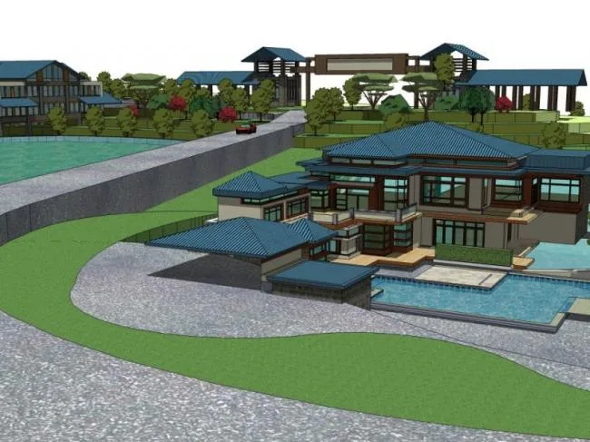 Sketchup酒店模型|多层度假村，中式风格