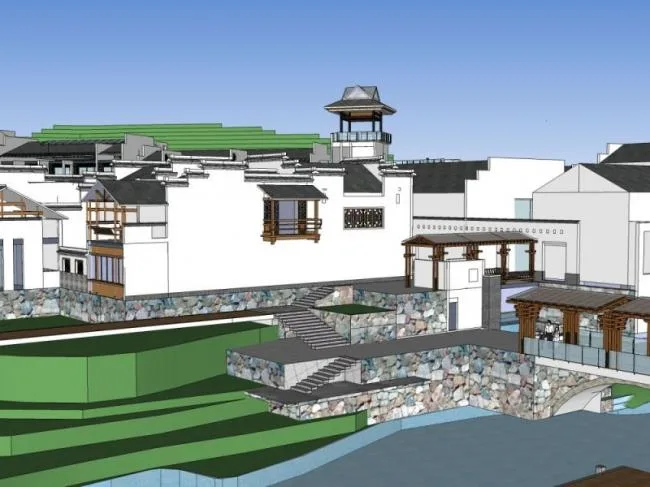 Sketchup酒店模型|度假酒店，中式风格
