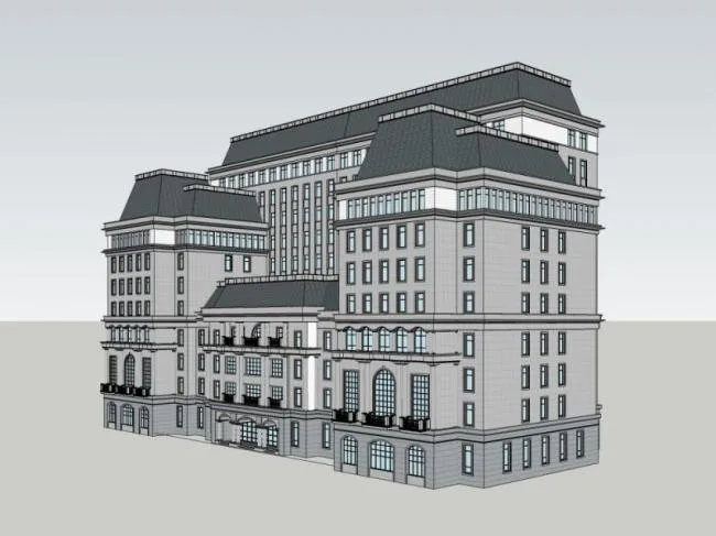 Sketchup酒店模型|多层办公酒店，现代风格