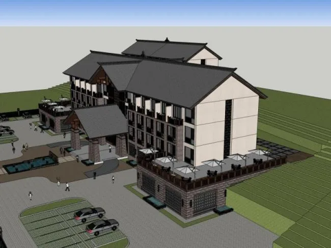 Sketchup酒店模型|多层酒店，中式风格