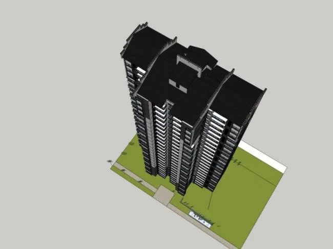 Sketchup住宅模型|高层住宅，现代中式风格
