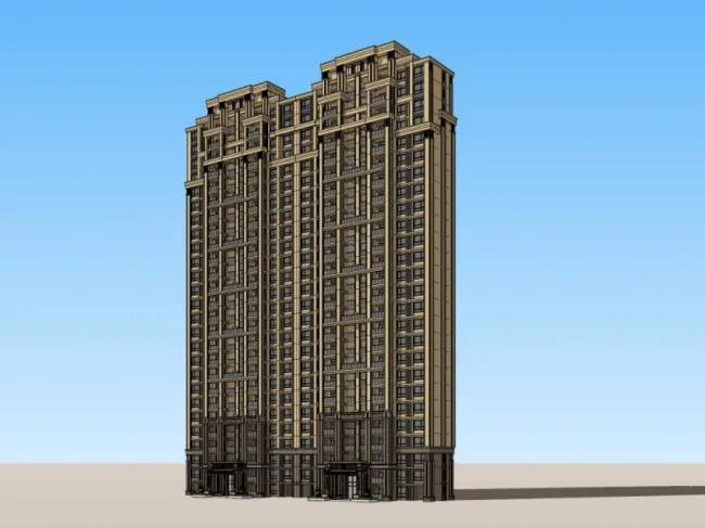 Sketchup住宅模型|超高层住宅楼，居住建筑，古典风格