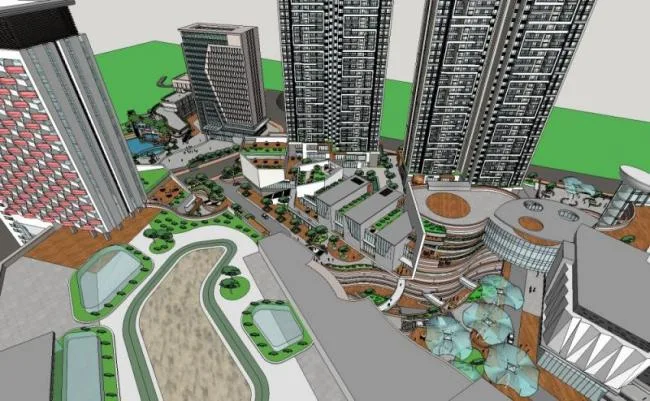 Sketchup住宅模型|超高层居住区，底层商业，现代风格