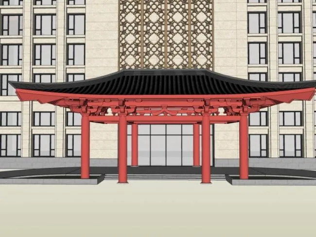 Sketchup酒店模型|多层酒店，现代中式风格