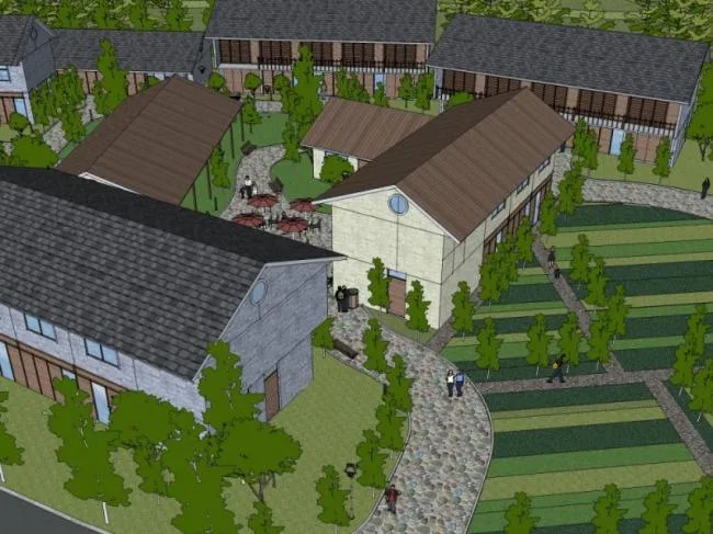 Sketchup酒店模型|低层山地民俗酒店，现代风格