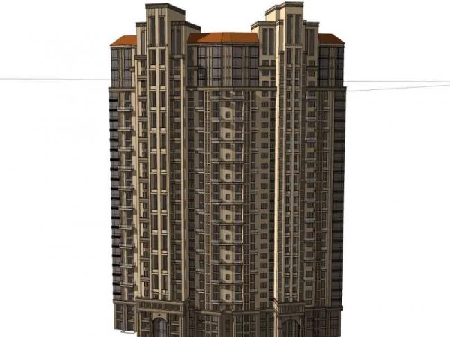 Sketchup住宅模型|超高层住宅，居住建筑，古典风格，西班牙风格