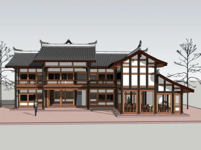 Sketchup住宅模型|小木屋，中式风格