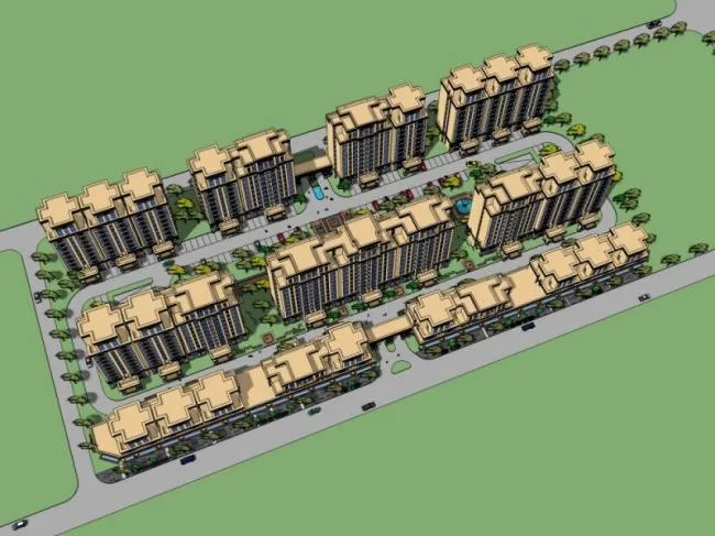 Sketchup住宅模型|高层住宅小区，古典风格