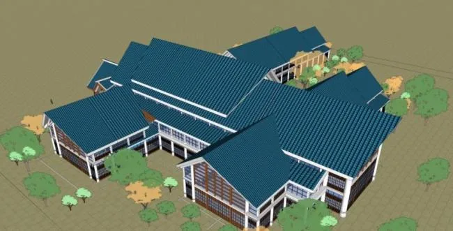 Sketchup酒店模型|多层宾馆，现代中式风格