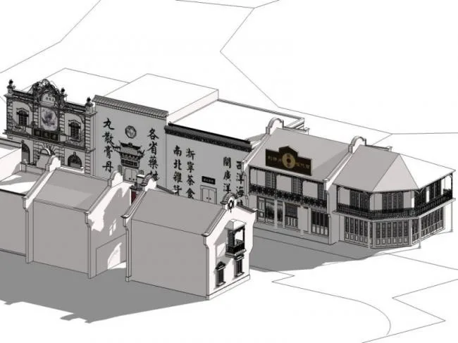 Sketchup商业模型|多层商业街，现代中式风格