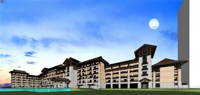 Sketchup酒店模型|多层山地酒店，中式风格
