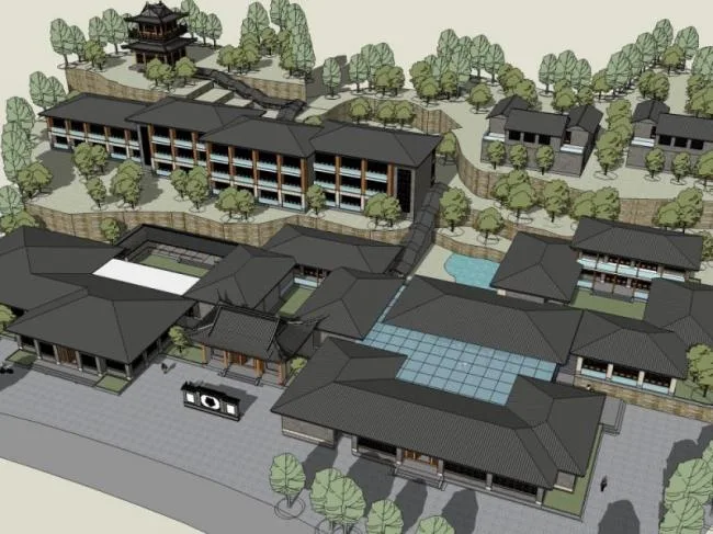 Sketchup酒店模型|多层酒店，中式风格