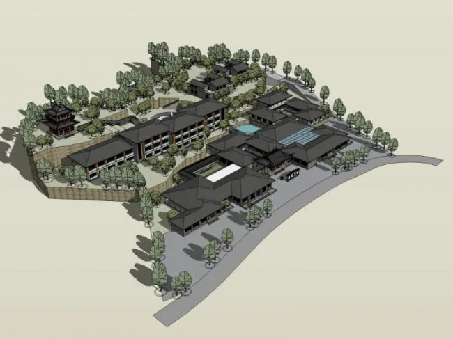 Sketchup酒店模型|低层酒店，中式风格