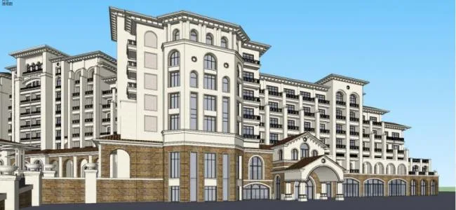 Sketchup酒店模型|多层酒店，古典风格，西班牙风格