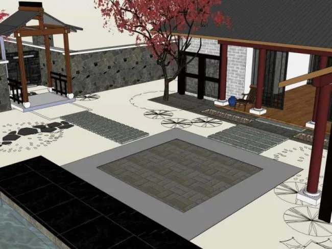 Sketchup住宅模型|庭院住宅，中式风格