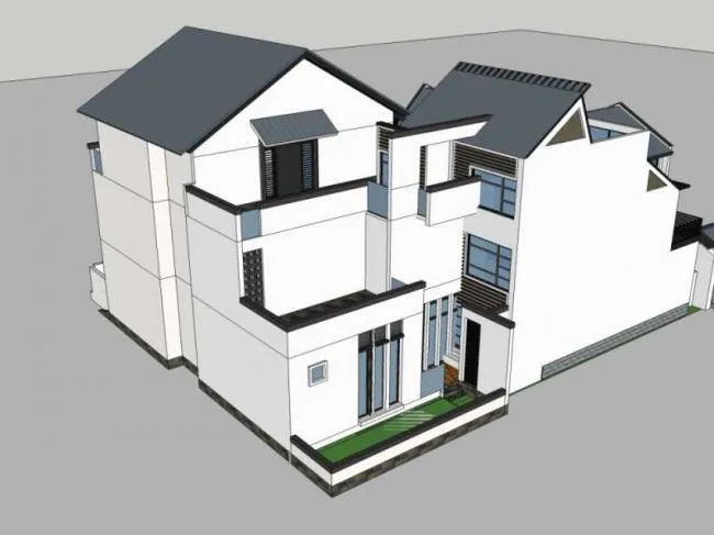 Sketchup住宅模型|多层住宅，中式合院，中式风格