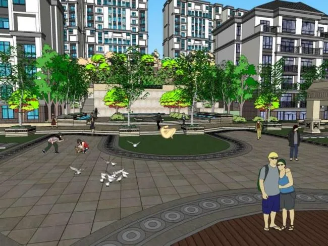 Sketchup住宅模型|高层住宅小区，居住建筑，古典风格