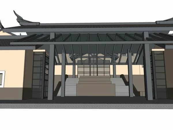 Sketchup酒店模型|多层酒店，现代中式风格