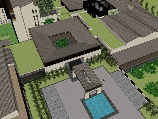 Sketchup酒店模型|多层酒店，现代中式风格
