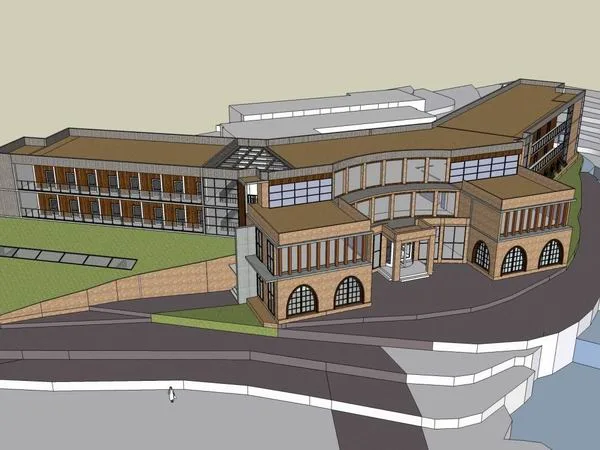 Sketchup酒店模型|多层山地旅馆，古典风格