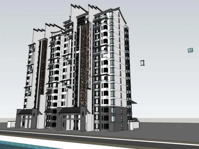Sketchup住宅模型|高层住宅楼，中式风格