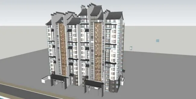 Sketchup住宅模型|高层住宅楼，中式风格