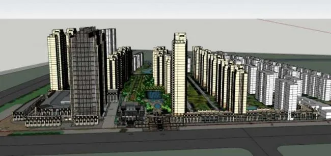 Sketchup住宅模型|超高层住宅，底层商业，古典风格