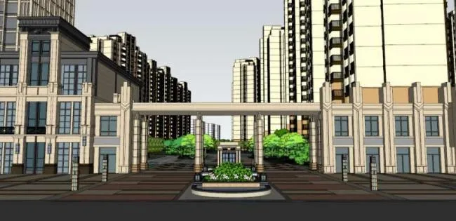 Sketchup住宅模型|超高层住宅，底层商业，古典风格