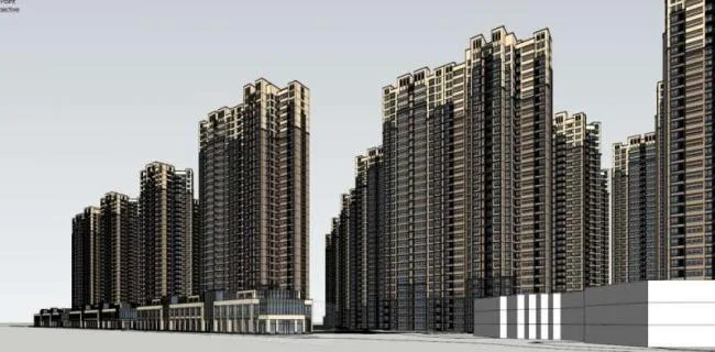 Sketchup住宅模型|超高层住宅，底层商业，古典风格