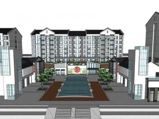 Sketchup住宅模型|多层住宅，底层商业，中式风格