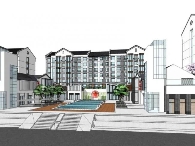 Sketchup住宅模型|多层住宅，底层商业，中式风格