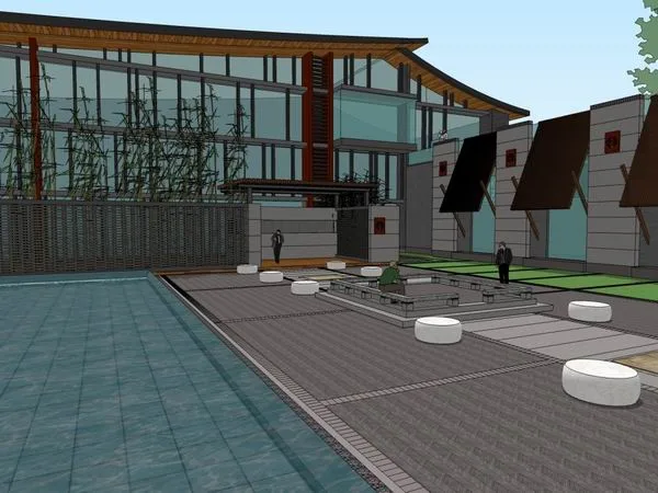 Sketchup酒店模型|多层仟禧坊酒店，现代中式风格