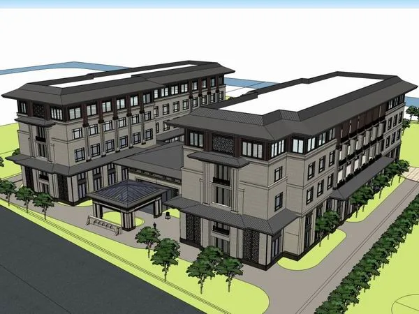 Sketchup酒店模型|多层酒店，现代中式风格