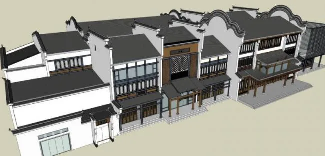 Sketchup商业模型|多层商业古街，仿古，中式风格