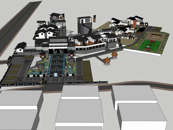 Sketchup酒店模型|多层休闲会所度假村，酒店，中式古典风格
