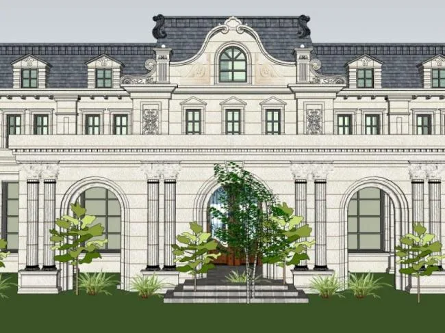 Sketchup商业模型|低层售楼处会所，欧式古典风格