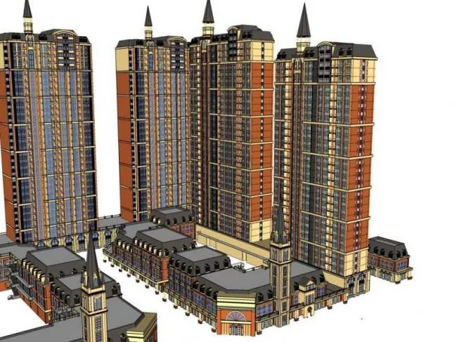 Sketchup住宅模型|高层住宅，底层商业，古典风格