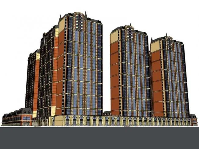 Sketchup住宅模型|高层住宅，底层商业，古典风格