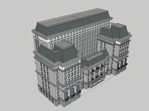 Sketchup酒店模型|高层酒店，办公，古典风格